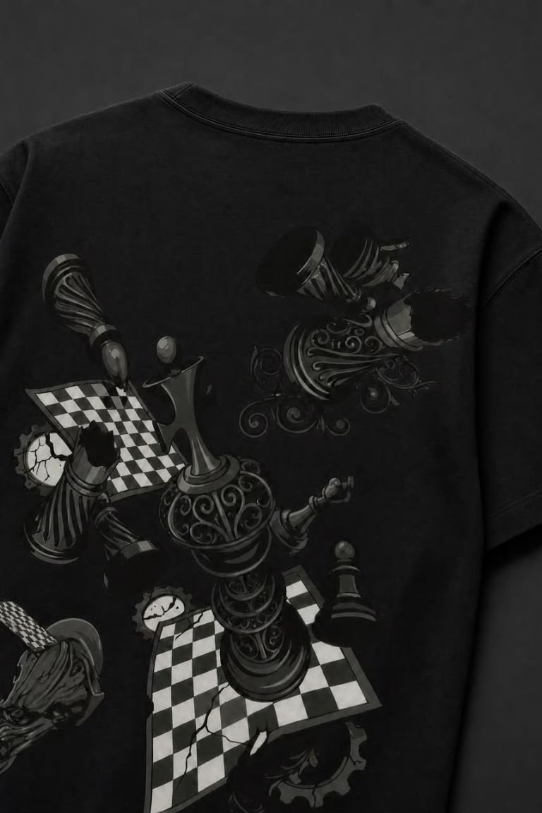Black Chess Oversized T-Shirt – 260 GSM Pure Cotton