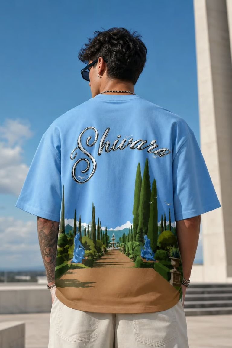 Riviera Blue Oversized T-Shirt – 260 GSM Pure Cotton - Image 4
